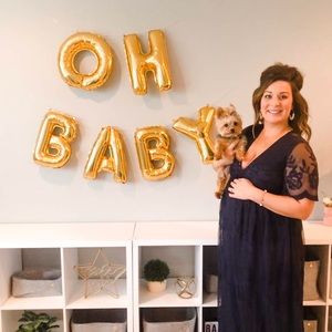 PinkBlush Navy Blue Lace Mesh Overlay Maternity Maxi Dress